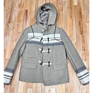 Gozo Women's Small Wool Blend Duffle Coat‎ Hooded Toggle Jacket Gray